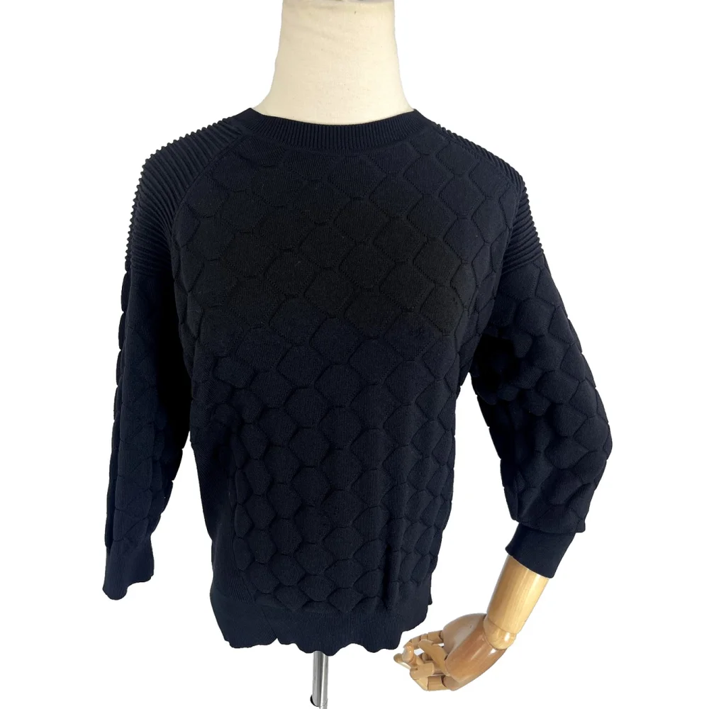 Ted‎ Baker Sweater Womens XS Black Textured Pullover Crewneck Knit Jumper Style
